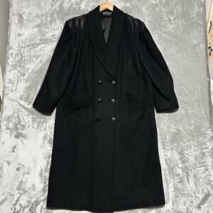 Vintage Jofeld Wool Blend Overcoat Womens Sz 14-16 Black Leather Grunge Capsule